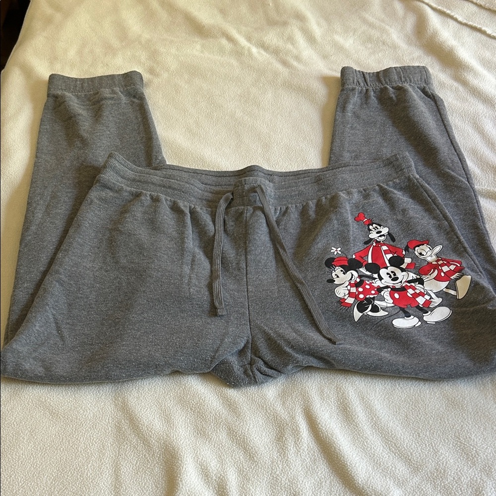 Disney Gray Joggers with Minnie and Mickey Print